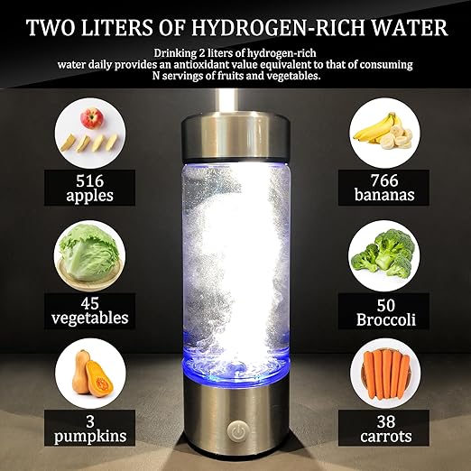 Hydrogen Water Bottle 2024, Hydrogen Water Bottle Generator with SPE PEM Technology Water Ionizer, Hydrogen Water Machine Improve Water in 3 Minutes for Home, Office, Travel, Daily Drinking(Silver)