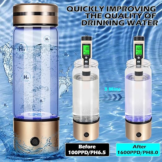 Hydrogen Water Bottle, VirKech 11oz 1600PPB Hydrogen Rich Water Bottle Generator with SPE/PEM 3 Mins Quick Electrolysis and Leak-Proof to Slow Down Aging, Best Gift for Women and Men