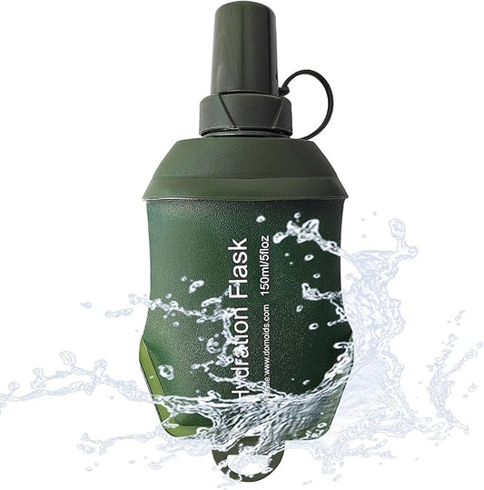 J.CARP 150ml Soft Flask Running Water Bottles, TPU Foldable Running Hydration Flask for Hydration Pack Cycling Hiking Climbing Outdoors Motorbike Green