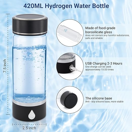 Hydrogen Rich 420ml Water Bottle Generator, Portable Rechargeable Hydrogen Rich Water, Hydrogen Water Ionizer Machine, with SPE/PEM Technology, for Home, Office, Travel, Fitness. Upto 1600 PPB.