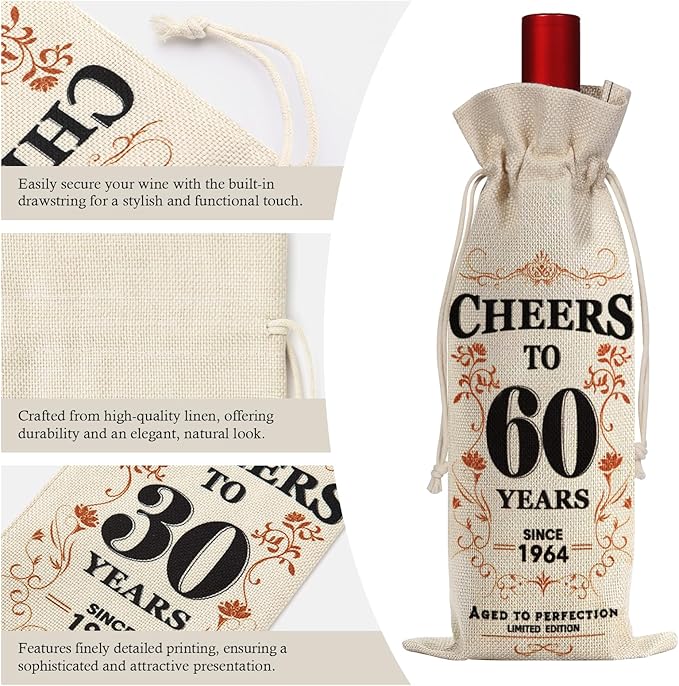 SpringWhisper 60th Birthday Gifts for Women Men Back in 1964 Birthday Gift 60 Years Old Gift Birthday Decoration Wine Bag Gift for Her Him Wine Gift Bag 60th Turning 60