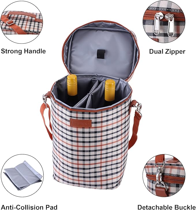 4 Bottle Wine Gift Carrier, Insulated Leakproof Padded Portable Wine Bottle Bag for Travel, BYOB Restaurant, Wine Tasting, Party, Great Gift for Wine Lover
