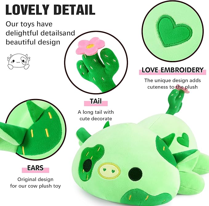 Onsoyours Cute Cow Plushie, Soft Stuffed Cactus Cow Squishy Plush Animal Toy Pillow for Kids (Cactus Cow, 12")