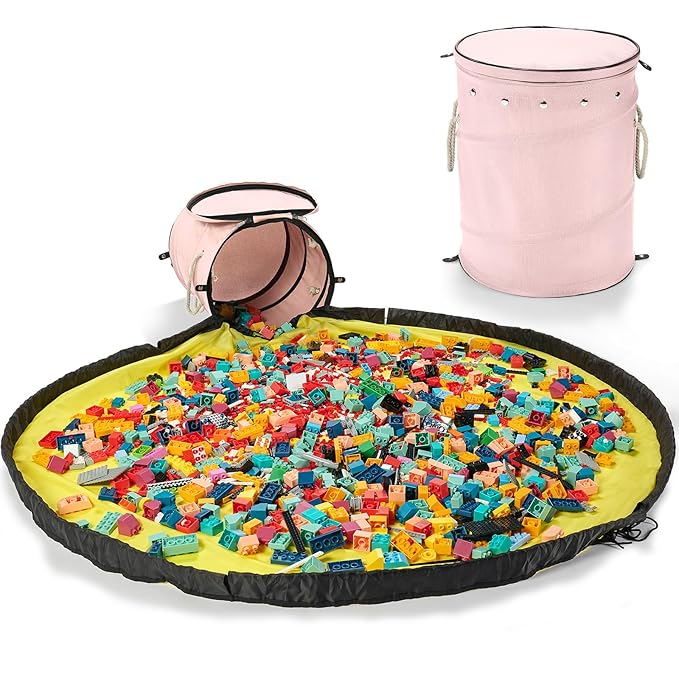 Toy Storage Basket + Play Mat for Kids Toy Chest Organizer Kids Toy Storage Organizer Foldable Big Storage Bins with Lids Large Toy Box for Boys Girls Toy Holders for Kids Rooms Nursery(Pink)