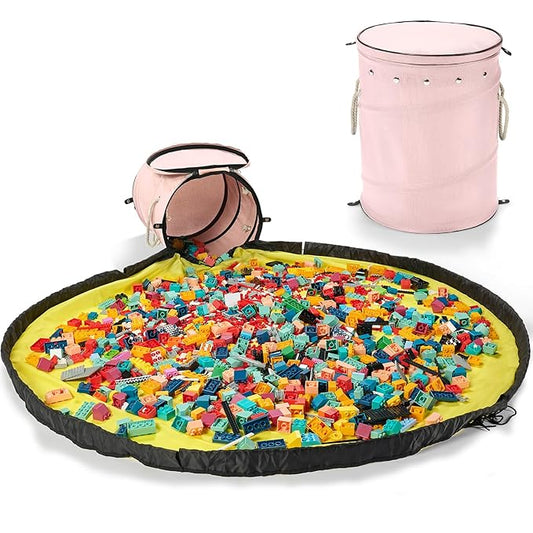 Toy Storage Basket + Play Mat for Kids Toy Chest Organizer Kids Toy Storage Organizer Foldable Big Storage Bins with Lids Large Toy Box for Boys Girls Toy Holders for Kids Rooms Nursery(Pink)