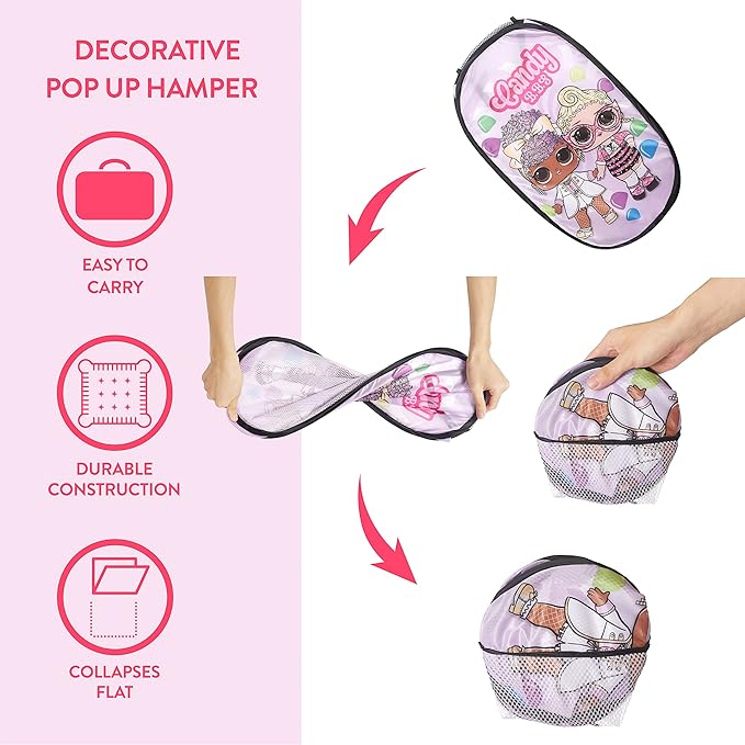 Idea Nuova LOL Surprise Pop Up Hamper with Durable Carry Handles, 21'' H x 13.5'' W X 13.5'' L, Lol Surprise/Light Pink