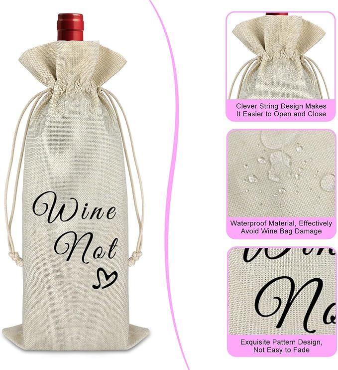 Appreciation Gift for Women Men Valentine Gift for Wife Husband Wine Gift Bags Friendship Birthday Christmas Gift for Friends Sister Anniversary Graduation Gift Reusable Burlap Wine Wrap Bags