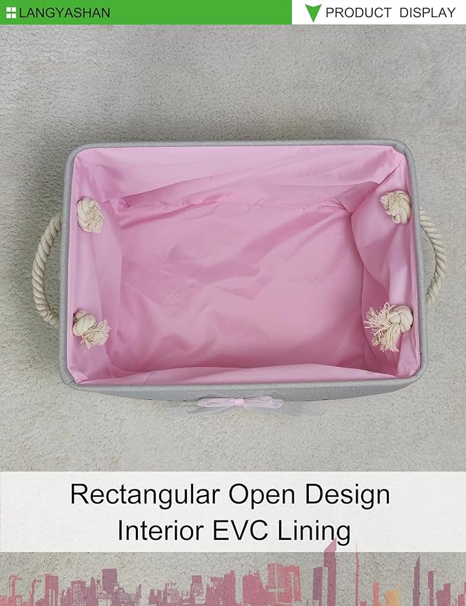 LANGYASHAN Rectangular Storage Bin Collapse Canvas Fabric Cartoon Storage Basket with Handles for Organizing Home Kitchen Boys and Girls Toys Office Closet Shelf Baskets (Rec lace)