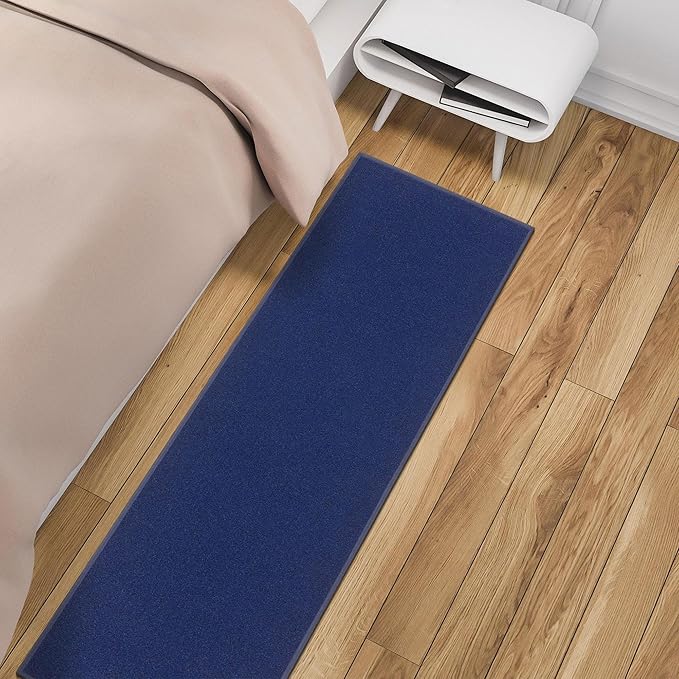 Machine Washable Modern Solid Design Non-Slip Rubberback 2x5 Traditional Runner Rug for Hallway, Kitchen, Bedroom, Entryway, 20" x 59", Navy