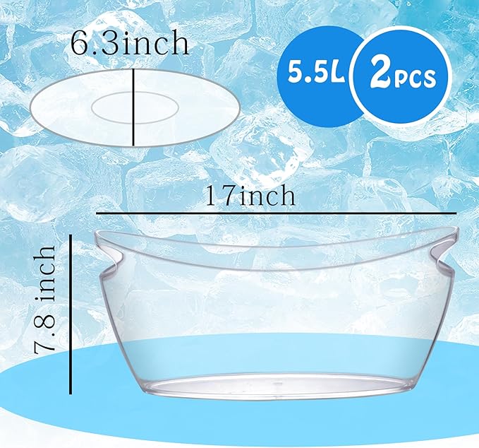 Ice Buckets for Parties, 2pcs Champagne Bucket with 2 Ice Scoop, 5.5l Ice Bucket for Cocktail Bar, Holds 4 Cocktails