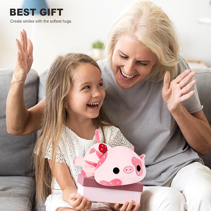 Onsoyours Cute Cow Plushie, Soft Stuffed Strawberry Cow Squishy Plush Animal Toy Pillow for Kids (Strawberry Cow, 9")