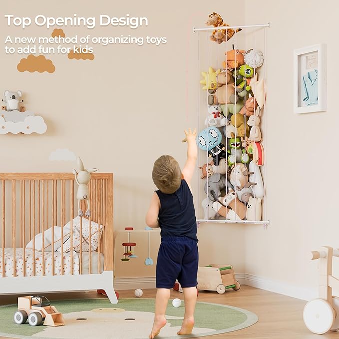 GRANNY SAYS Stuffed Animal Storage, Corner Stuffed Animal Holder for Toy Storage, Large Stuff Animal Organizer with Adjustable Length, Hanging Kids Toy Organizers for Plushies Storage, Pink