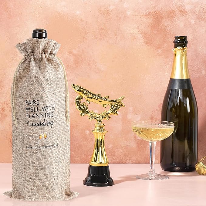 Wedding Wine Bag, Engagement Gifts Wine Bag, Bridal Shower Gifts for Newlyweds Cotton Linen Wine Bag With Drawstring Ideas Wine Bottle Bag for Wedding Planner Couples Bachelorette Party