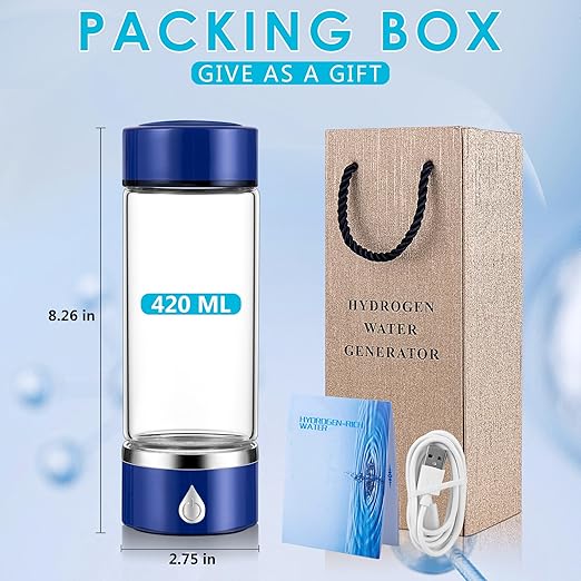 Hydrogen Water Bottle with PEM SPE Technology - 2024 for Men Women - A Portable Rechargeable Hydrogen Water Generator with Gift Box, Hydrogen Water Ionizer Machine for Home Office Travel (Blue)