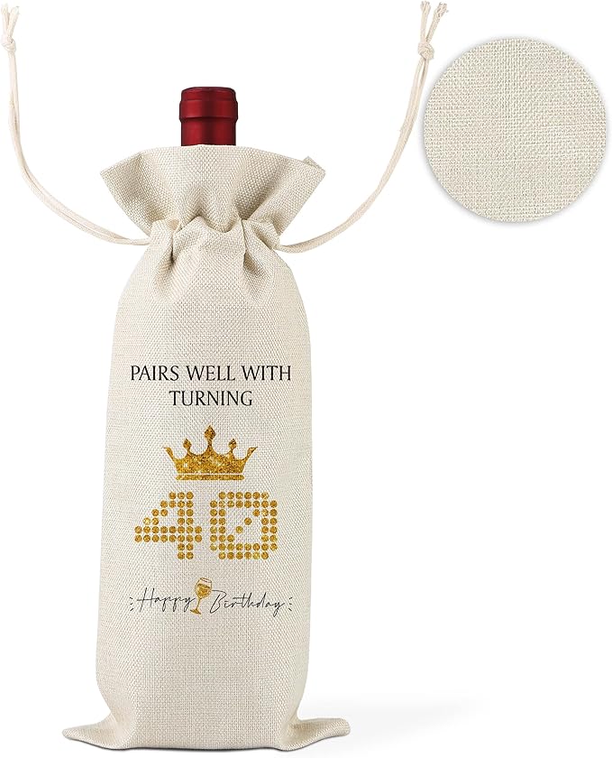 40th Birthday Gifts for Women Men,40th Gifts,40th Birthday Decorations,Pairs Well with Turning 40 Forty,Funny Birthday Wine Bags,1 Drawstring Gift Wine Bag,Q12