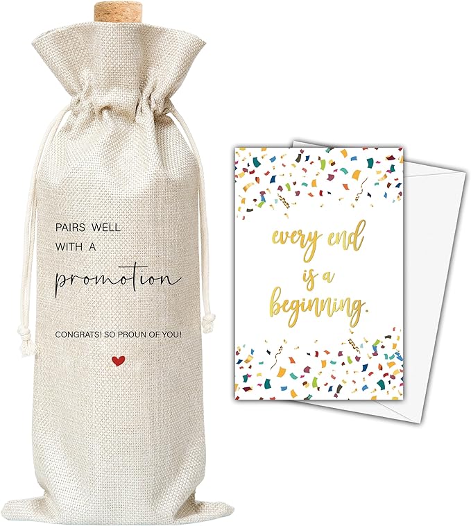 Dskly Promotion Gifts Wine Bag & Card, New Job Gifts, Going Away Wine Bag Gifts For Women Men Colleagues Coworkers Boss Leader, New Beginning Gifts Wine Bag, Pairs Well With A Promotion Wine Bag -50
