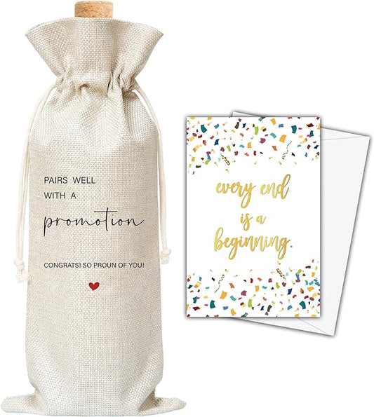Dskly Promotion Gifts Wine Bag & Card, New Job Gifts, Going Away Wine Bag Gifts For Women Men Colleagues Coworkers Boss Leader, New Beginning Gifts Wine Bag, Pairs Well With A Promotion Wine Bag -50