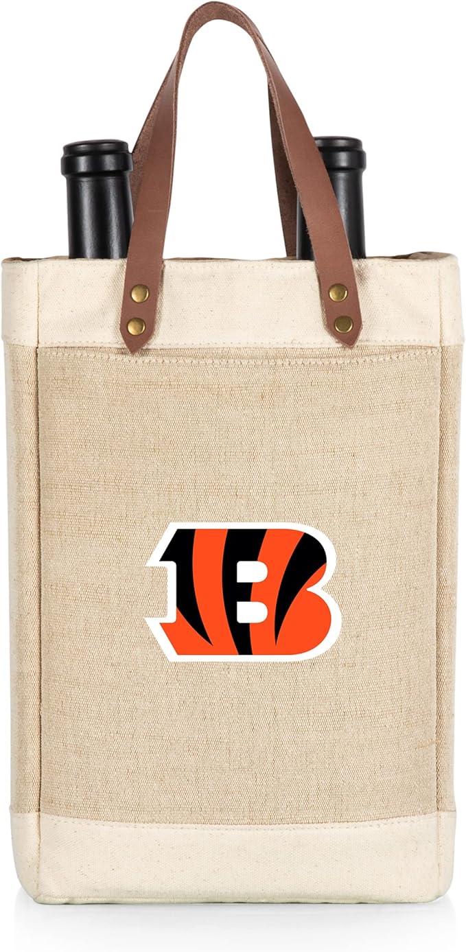 PICNIC TIME NFL Pinot - Jute 2 Bottle Insulated Wine Bag - Wine Tote Bag - Wine Gift Bag, (Beige)