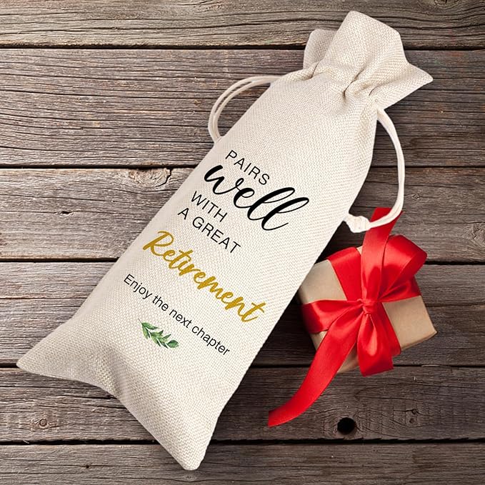 Retirement Gift Wine Bag,Best Retirement Gifts Farewell Leaving Gifts for Teacher Coworker Friend Colleagues Nurse Boss Retirees Work,Pairs Well With A Great Retirement 11WB68