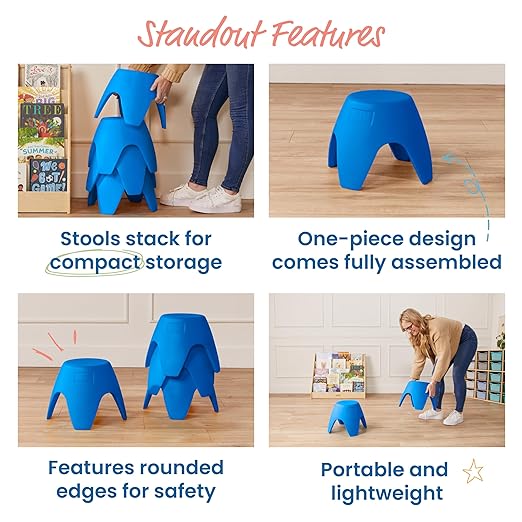 ECR4Kids Ayana Stool Set, Flexible Seating, Blue, 4-Pack