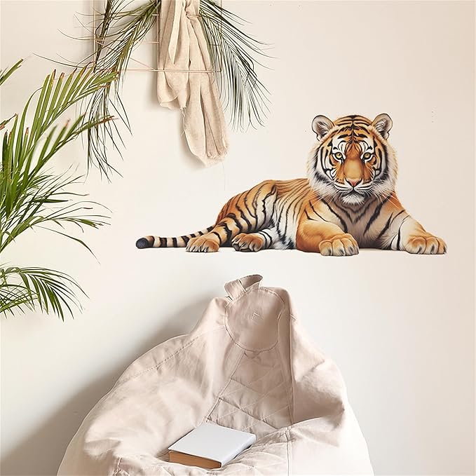Lifelike Tiger Wall Decal 3D Animals Wall Sticker Safari Wall Decor for Nursery Kid'sroom School Classroom Livingroom Bedroom Bathroom Decoration (Lifelike Tiger 4)