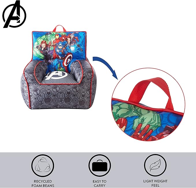 Idea Nuova Marvel Avengers Toddler Nylon Bean Bag Chair with Piping & Top Carry Handle, Large