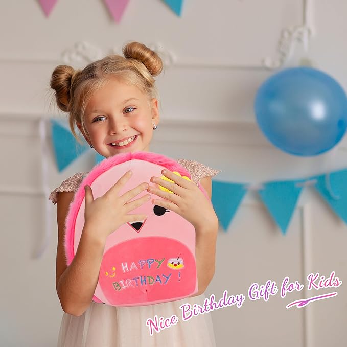 Easfan Pink Flamingo Plush Pillow Cute Stuffed Animal Cuddly Soft Toys Happy Birthday Gifts Plush Pal for Kids Girls Adults, 13-Inch