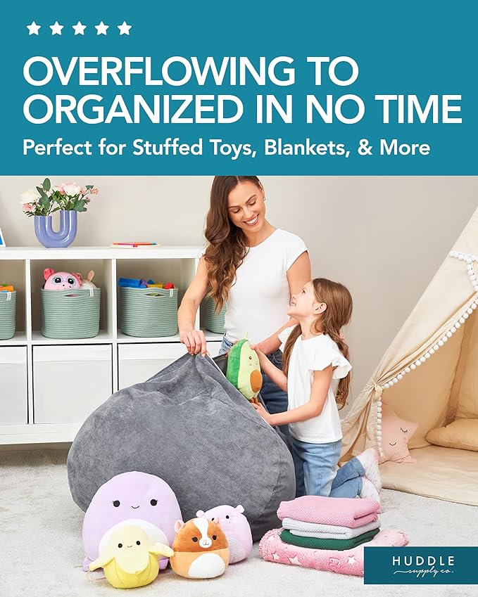 Stuffed Animal Bean Bag Storage (No Filler) - Machine Washable Kids Bean Bag Chair Cover Makes Extra Large Bean Bag Chair Stuff Toys & Soft Items - Stuffed Animal Holder for Kids -Grey Corduroy
