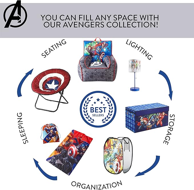 Idea Nuova Marvel Avengers Black Panther, Iron Man and Captain America Pop Up Hamper with Durable Carry Handles, 21'' H x 13.5'' W X 13.5'' L