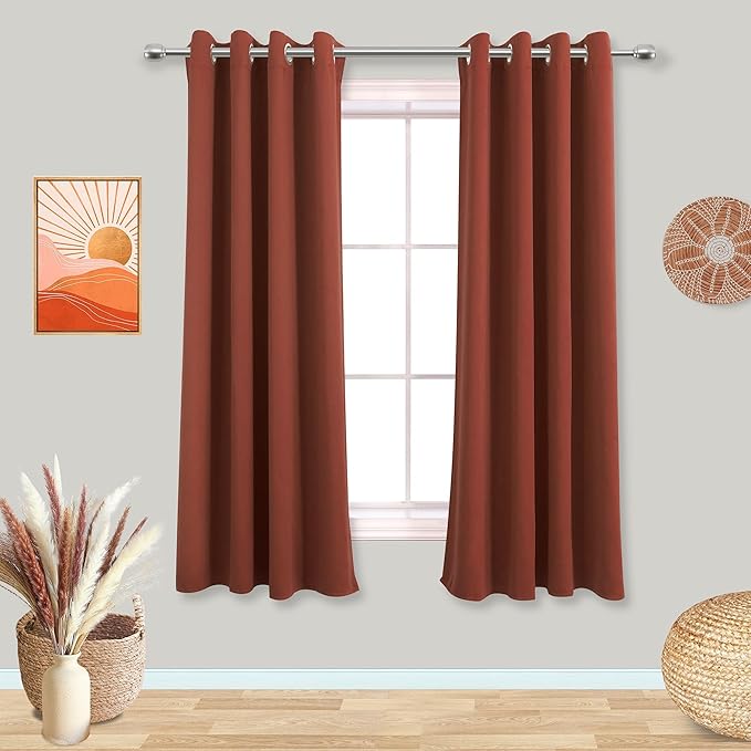Mrs.Naturall 63 Inch Length Curtains 2 Panel Set,Blackout Terracotta Boho Curtains for Bedroom,Rust