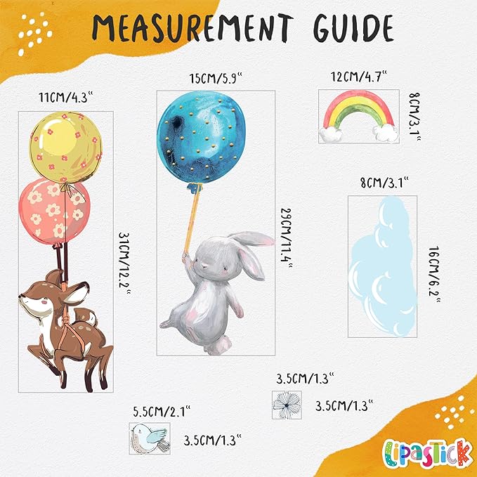 Hot Air Balloon Wall Decals for Kids by Lipastick –Cartoon Animals Wall Decals for Girls Boys Kids Baby - Animal Wall Stickers for Nursery Room Bedroom - Raccoon Fox Koala Panda S Size