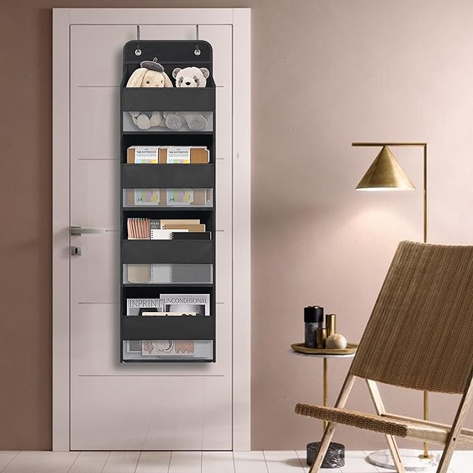 Heavy Duty Over Door Organizer, Hanging Organizer Storage with 4 Large Capacity Pockets, Closet Bathroom Nursery Bedroom Dorm, Toys Cosmetics Sundries and Baby Essentials, Black