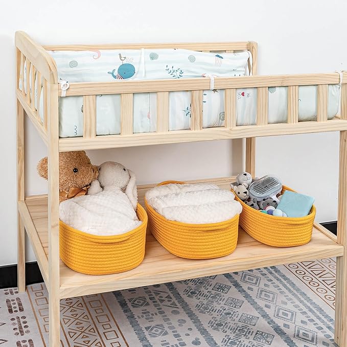 CubesLand Small Shelf Shelves Closet Basket,Woven Toy Basket Bin for Organizing,Storage Cube Organizer Basket Bin,Cute Rope Gift Basket,Back Shool Supplies,Over Toilet Storage Basket,Yellow 5-Piece