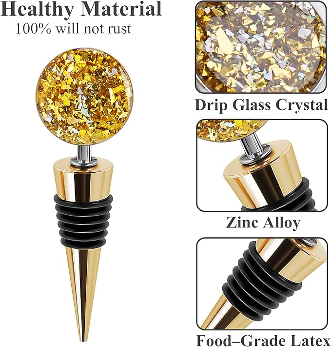 LIZIMANDU Wine Bottle Stoppers,Stainless Steel Wine Stoppers For Gifts, Bar, Holiday Party, Wedding(3-Bling)