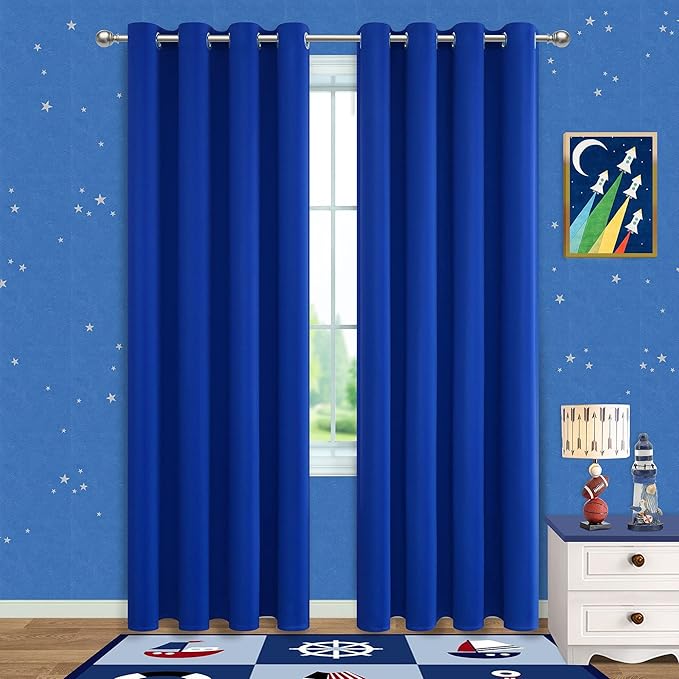 Blue Kids Curtains Blackout for Boys Bedroom 84 Inch Length 2 Panels Set Luxury Gold Yellow Decor Teen Room Darkening Window Coverings Drapes for Living Room Royal Blue 84 Long French Cobalt Blue