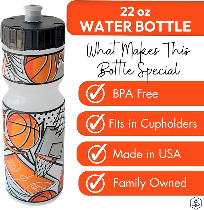 50 Strong Kids Water Bottle | 22 oz. BPA- Free Sports Squeeze Water Bottles with Pull Top Cap |Perfect Water Bottle for School | Reusable & Durable for Boys & Girls | Made in USA (Basketball Star)