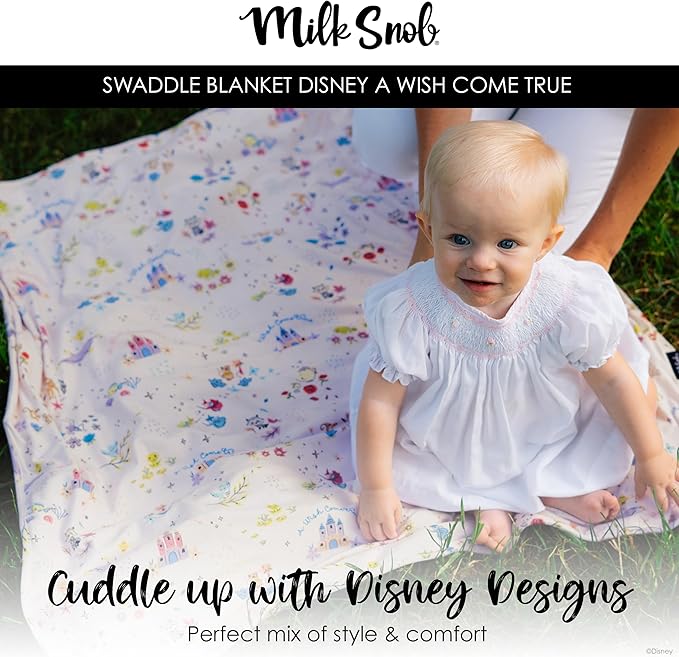 Milk Snob Disney A Wish Come True Baby Girl Swaddle Blanket, Soft Receiving, Security Bed and Play Blanket, Toddler and Infant Baby Bedding Registry and Shower Gifts, Newborn Essentials, 34" x 34"