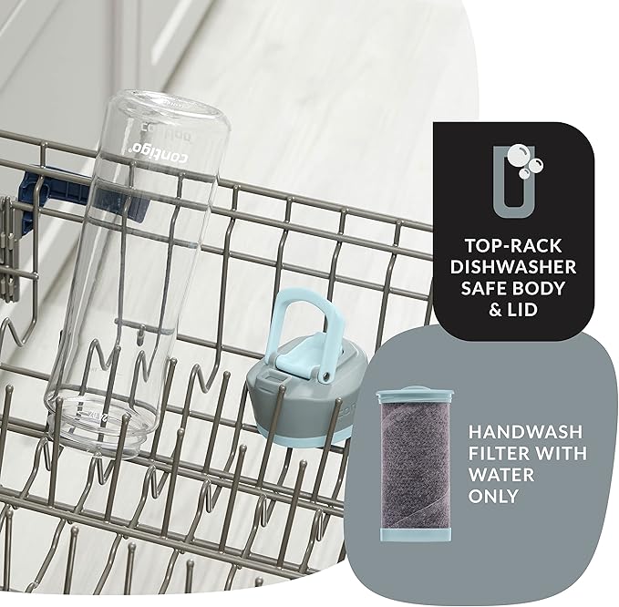 Contigo Clybourn Plastic FreeFlow Filter Water Bottle with AUTOSEAL spill-proof Lid 24oz., Salt