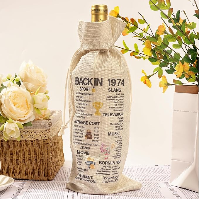 Funny Birthday Wine Bag Gifts - 50th Birthday Gifts 50th Birthday Gift Ideas for Women Men Birthday Gift Red Wine Bag Birthday Party Decor Drawstring Burlap Wine Bottle Bag