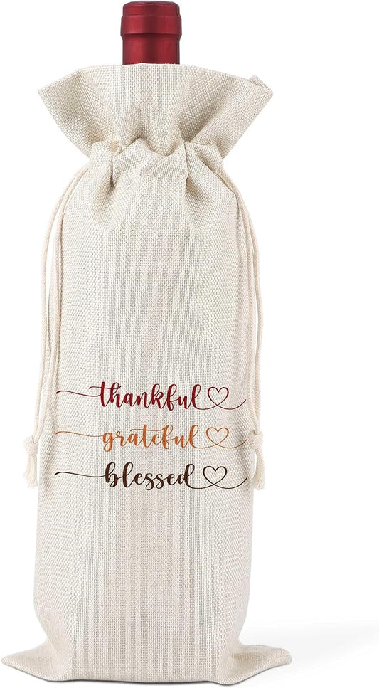 Thankful Grateful Blessed Wine Gift Bag,Thank You Gifts for Colleagues,Friends,Employee,Bosses,Gift for Encouragement,Appreciation Gifts,Retirement Gift Bag,Reusable Wine Bags With Drawstring,L43