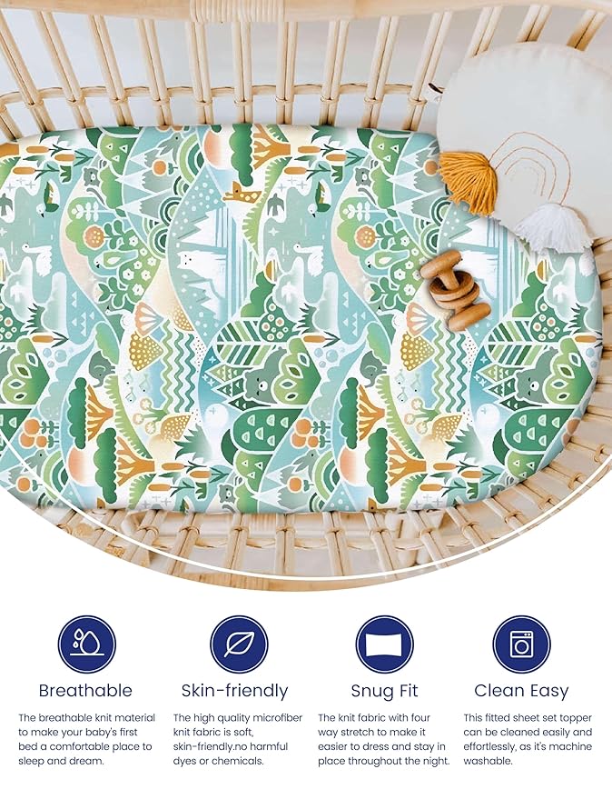 TotAha Premium Soft Bassinet Sheet for Boy Girl, Super Stretchy Jersey Knit Bassinet Fitted Sheet, Compatible with Halo, Maxi COSI, Mika Micky, SNOO, Baby Delight Mattress, 2 Pack