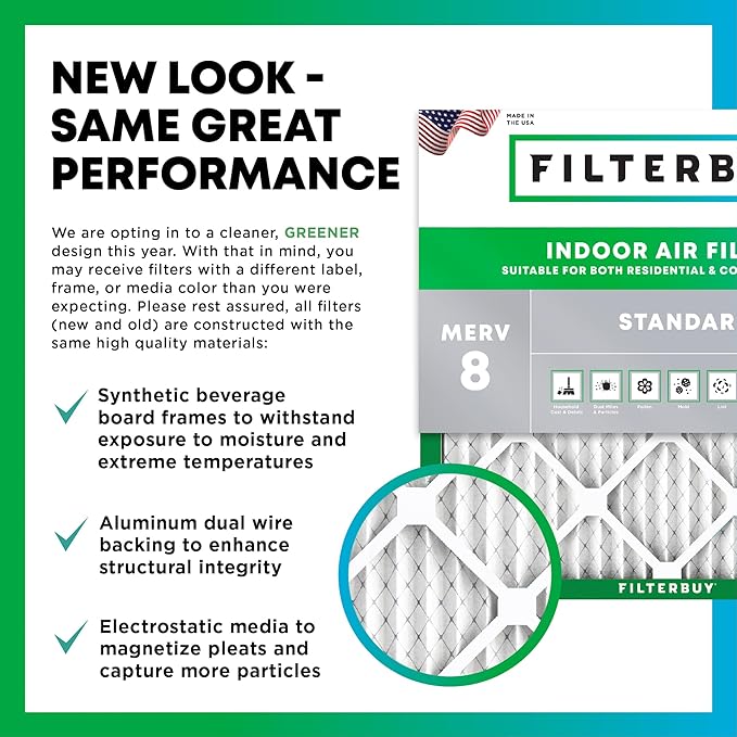 Filterbuy 16x16x1 Air Filter MERV 8 Dust Defense (6-Pack), Pleated HVAC AC Furnace Air Filters Replacement (Actual Size: 15.75 x 15.75 x 0.75 Inches)