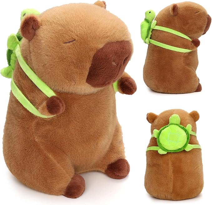 Cute Capybara Plush Toy, 12 INCH Capybara Stuffed Animals Plushies with Removable Turtle Backpack, Soft Capybara Doll Pillow for Kids Boys Girls Birthday Gifts