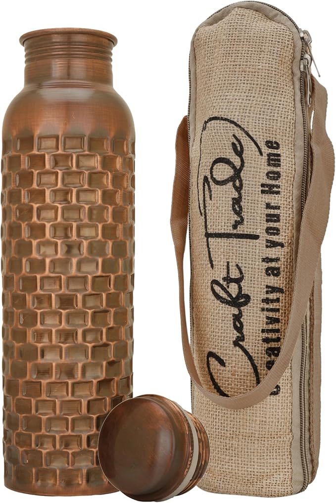 Copper Water Bottle 32 oz Hammered Vintage Modern Design Handcrafted Ayurvedic Copper Vessel For Drinking Water Bottle Travel Water Bottle for Gym, Office, Hiking, Outdoor Hammered Water Vessel
