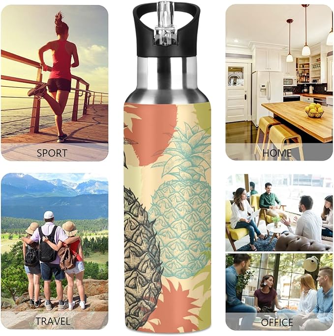 Qilmy Black and White Leopard Water Bottle Vacuum Insulated Stainless Steel Water Bottles with Straw Lid Leakproof Wide Mouth Water Flask for Fitness Outdoor Sports, 20 oz