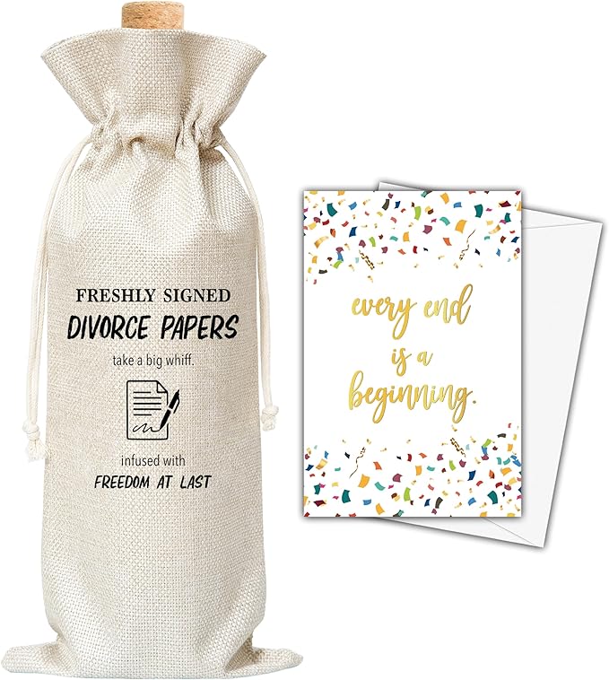 Dskly Divorce Gifts Wine Bag & Card, New Beginning Gifts, Break Up Wine Bag Gifts For Divorced Women Men Friends Sisters, Pairs Well With Freshly Signed Divorce Papers Wine Bag For Divorce Party -43