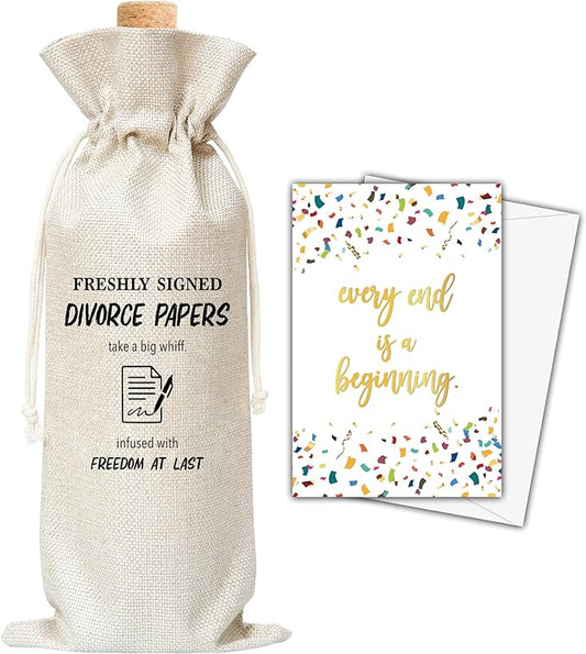 Dskly Divorce Gifts Wine Bag & Card, New Beginning Gifts, Break Up Wine Bag Gifts For Divorced Women Men Friends Sisters, Pairs Well With Freshly Signed Divorce Papers Wine Bag For Divorce Party -43