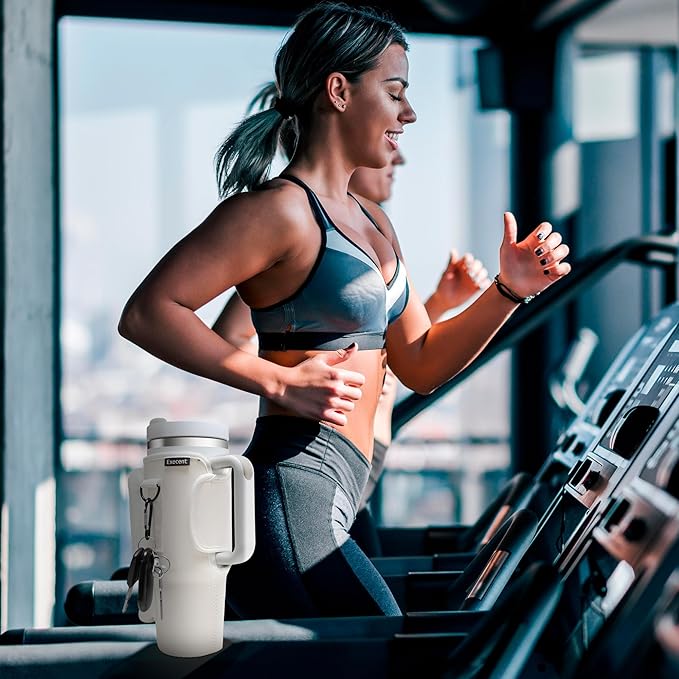 Water Bottle Carrier Bag for Stanley Cup Accessories, for Stanley Tumbler 40 Oz with Handle Holder Bag with Strap Neoprene Bollus with Straw, Straw Cover, Carabiner (Off White)