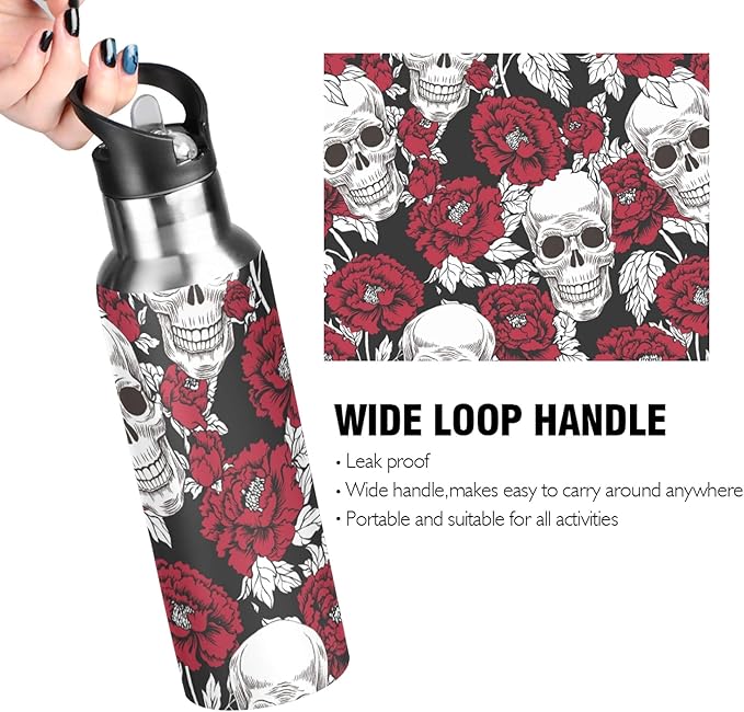 MNSRUU Insulated Water Bottle with Straw, Rainbow and Unicorns Stainless Steel Flasks for Sports Cycling Hiking School