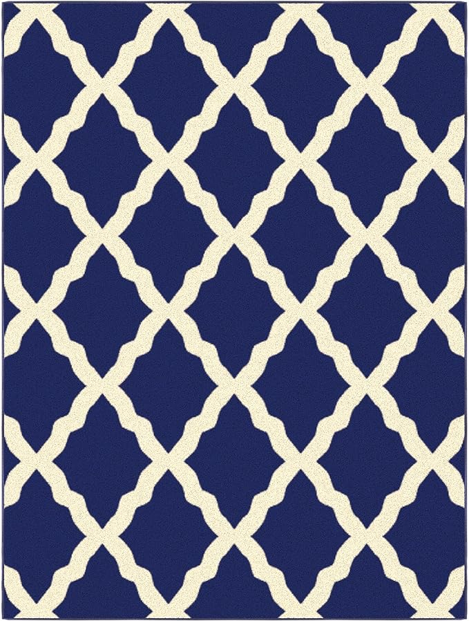 Ottomanson Glamour Collection Non-Slip Rubberback Moroccan Trellis Design 5x7 Indoor Area Rug, 5' x 6'6", Navy